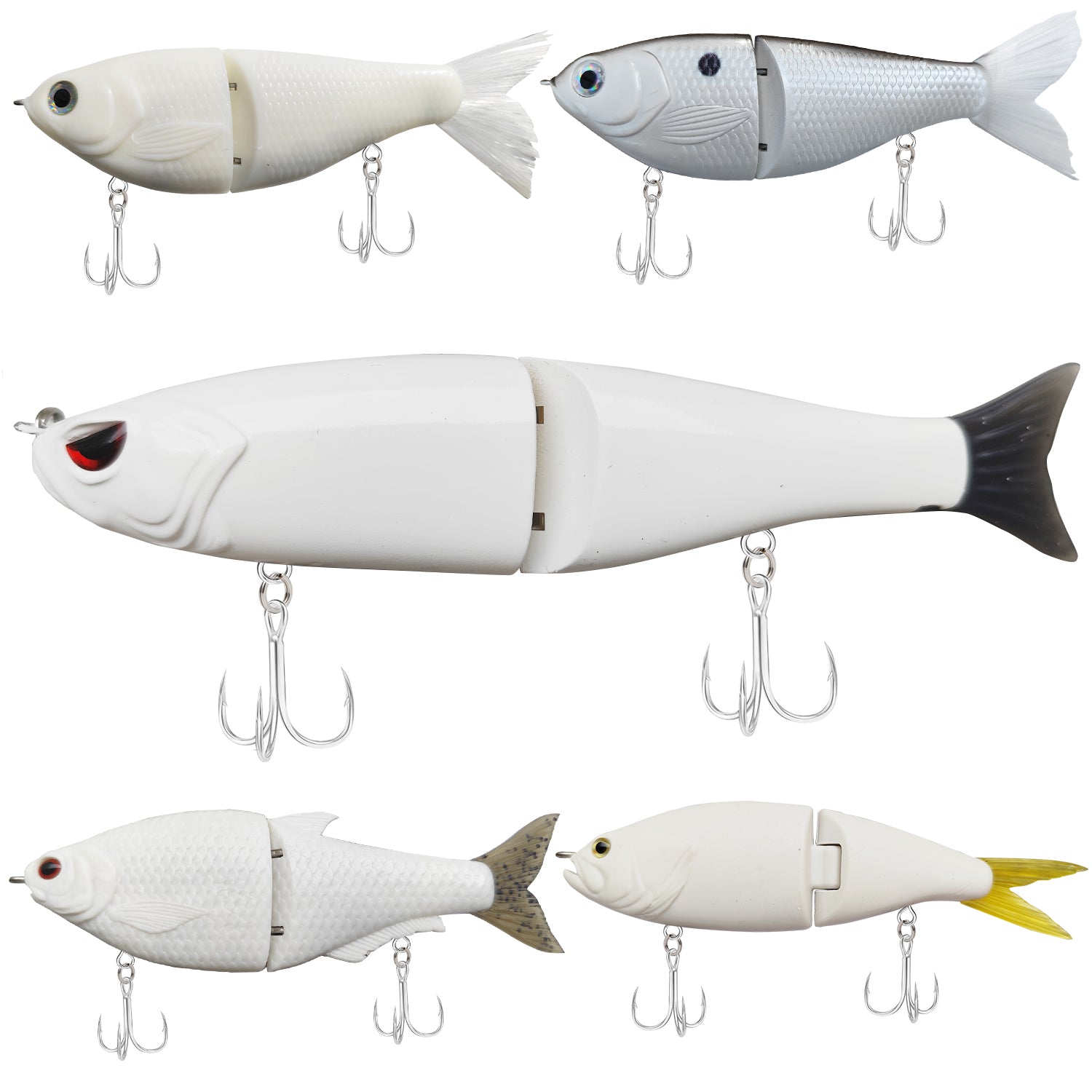 HADORAM Lure Slow Sinking Glide Bait Mixed Five-Piece Set with Fur Tail Lifelike Fishing Tackle for Trout Shad Bass Musky