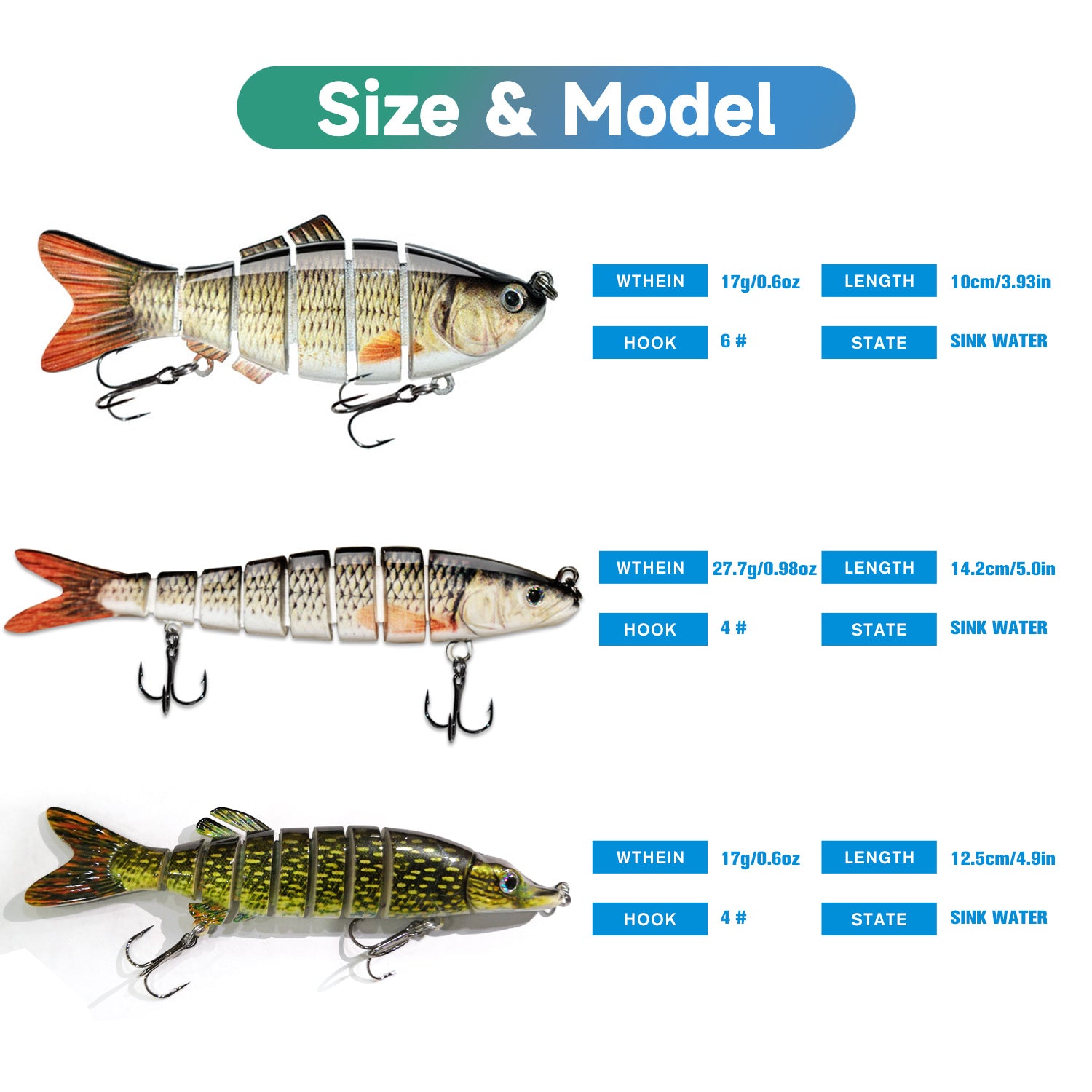HADORAM Lure Slow Sinking Glide Bait Mixed Nine-Piece Set Lifelike Fishing Tackle for Trout Shad Bass Musky