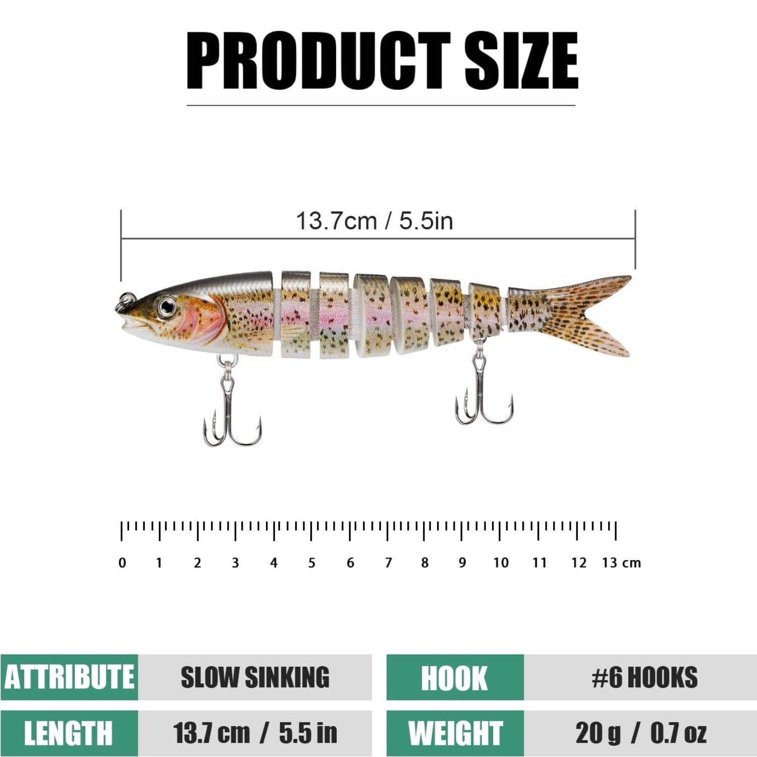 HADORAM 5.5'' 8 Segements Fishing Lure Lifelike Swimbait