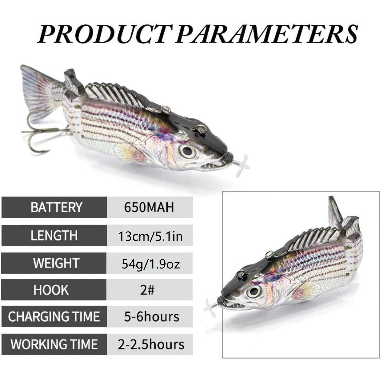 HADORAM 5.3" Robotic Swimming Lure Electric Fishing Lure 4 Segment Jointed Swimbait