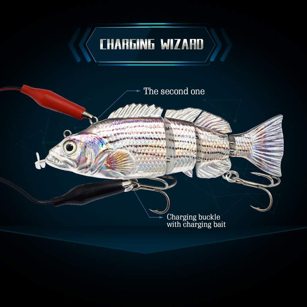 electric blue fishing lure HADORAM 5.3" Robotic Swimming Lure Electric Fishing Lure 4 Segment Joi