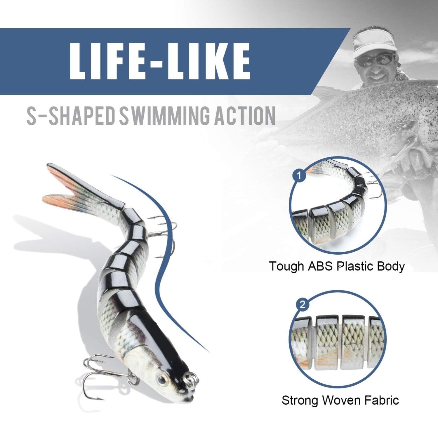 HADORAM 5.4'' Fishing Lures 8-Segments Lifelike Multi Jointed Swimbait