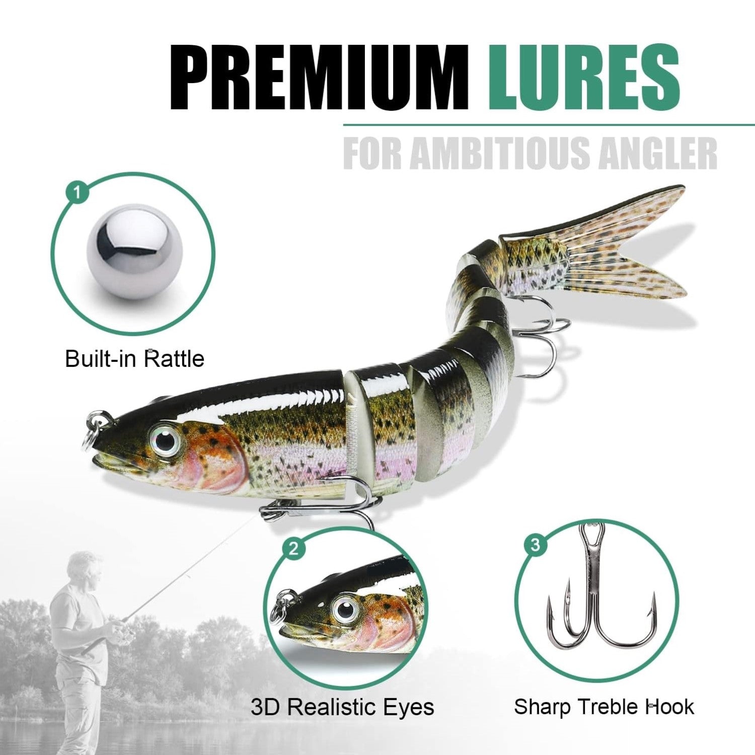 HADORAM 5.5'' 8 Segements Fishing Lure Lifelike Swimbait