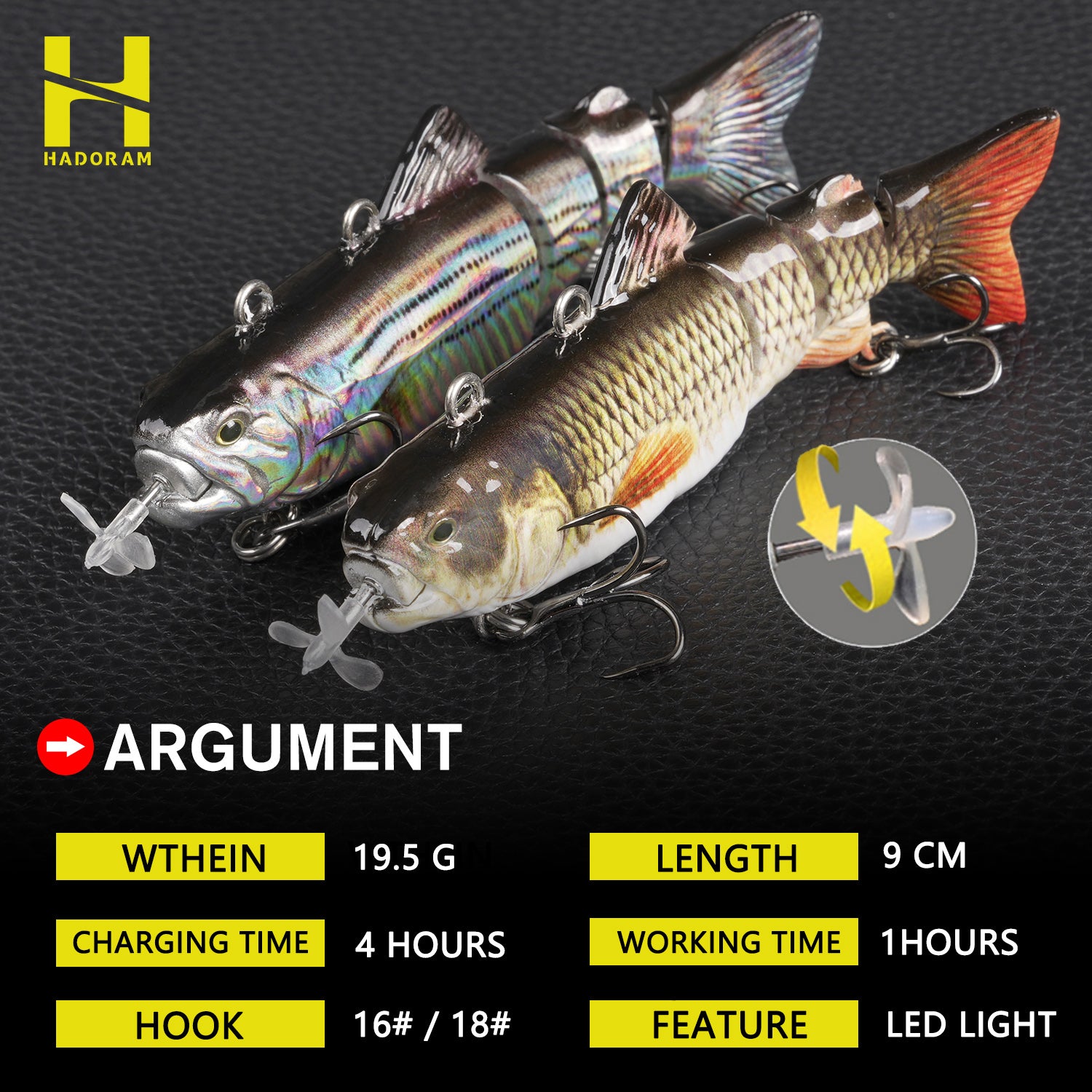 HADORAM 3.5" Robotic Swimming Lure Bait 4-Segement